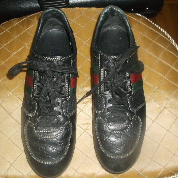 Gucci Micro GG's Black Leather Sneakers Vintage Size 37 or US 7 - Picture 1 of 16